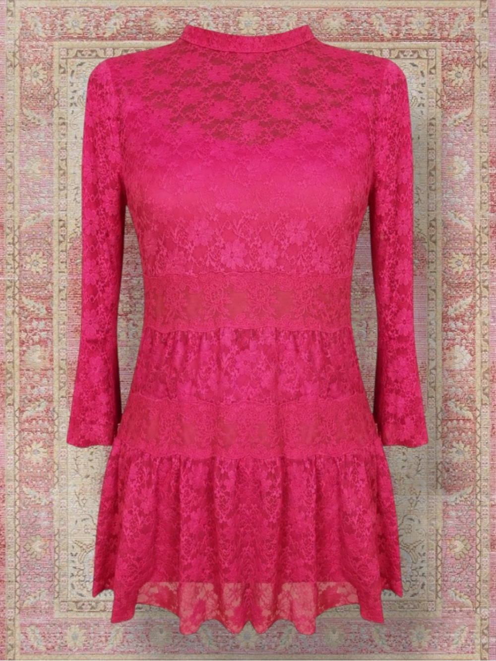 Almost Famous Crave Fame Top Red Blouse Two Piece Lace Mock Neck Femme Fatale M